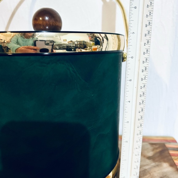 VINTAGE ANTIQUE RETRO ELEGANCE BY KRAFTWARE GREEN GOLD ACCENTS ICE BUCKET - Picture 2 of 11
